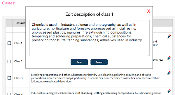 trademark class