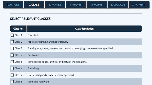 GlobalIPCo Design Management System goods classes