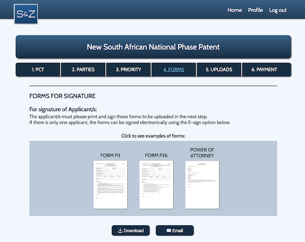 South African provisional patent forms